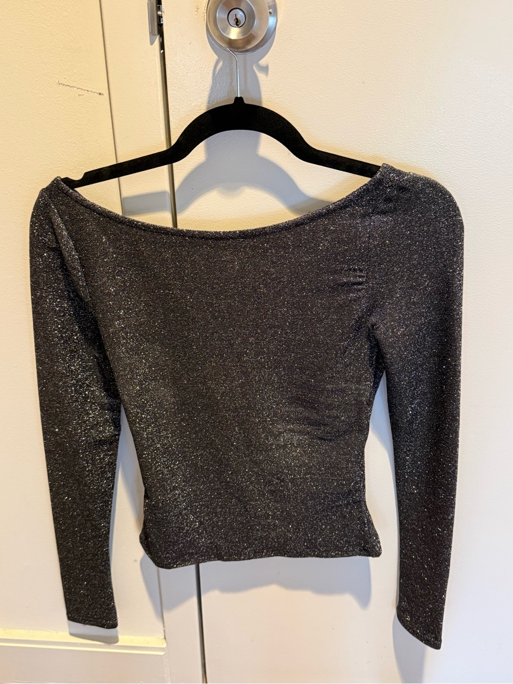 silence + noise Sparkle Off-the-Shoulder Long Sleeve Top - Black